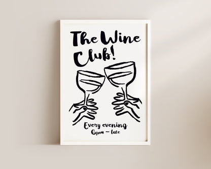 The Wine Club In Black Wall Art Print