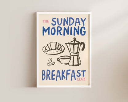 Sunday Morning Breakfast Club In Blue Wall Art Print