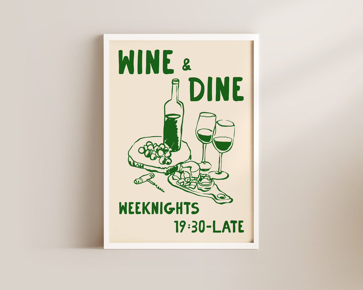 Wine & Dine In Green Art Print