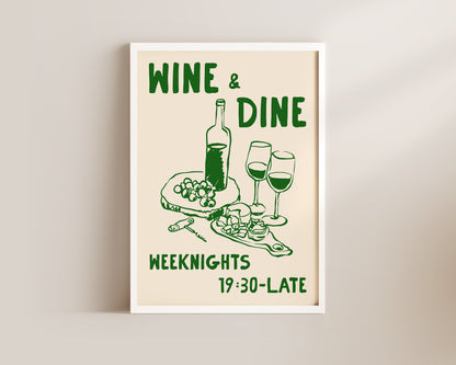 Wine & Dine In Green Art Wall Art Print