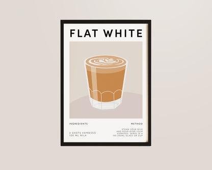 Flat White Coffee Recipe Wall Art Print