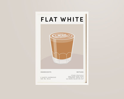 Flat White Coffee Recipe Wall Art Print