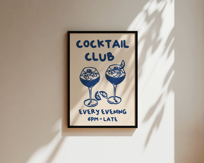 Cocktail Club In Blue Wall Art Print