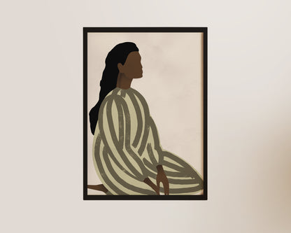 Green Striped Lady Art Wall Art Print