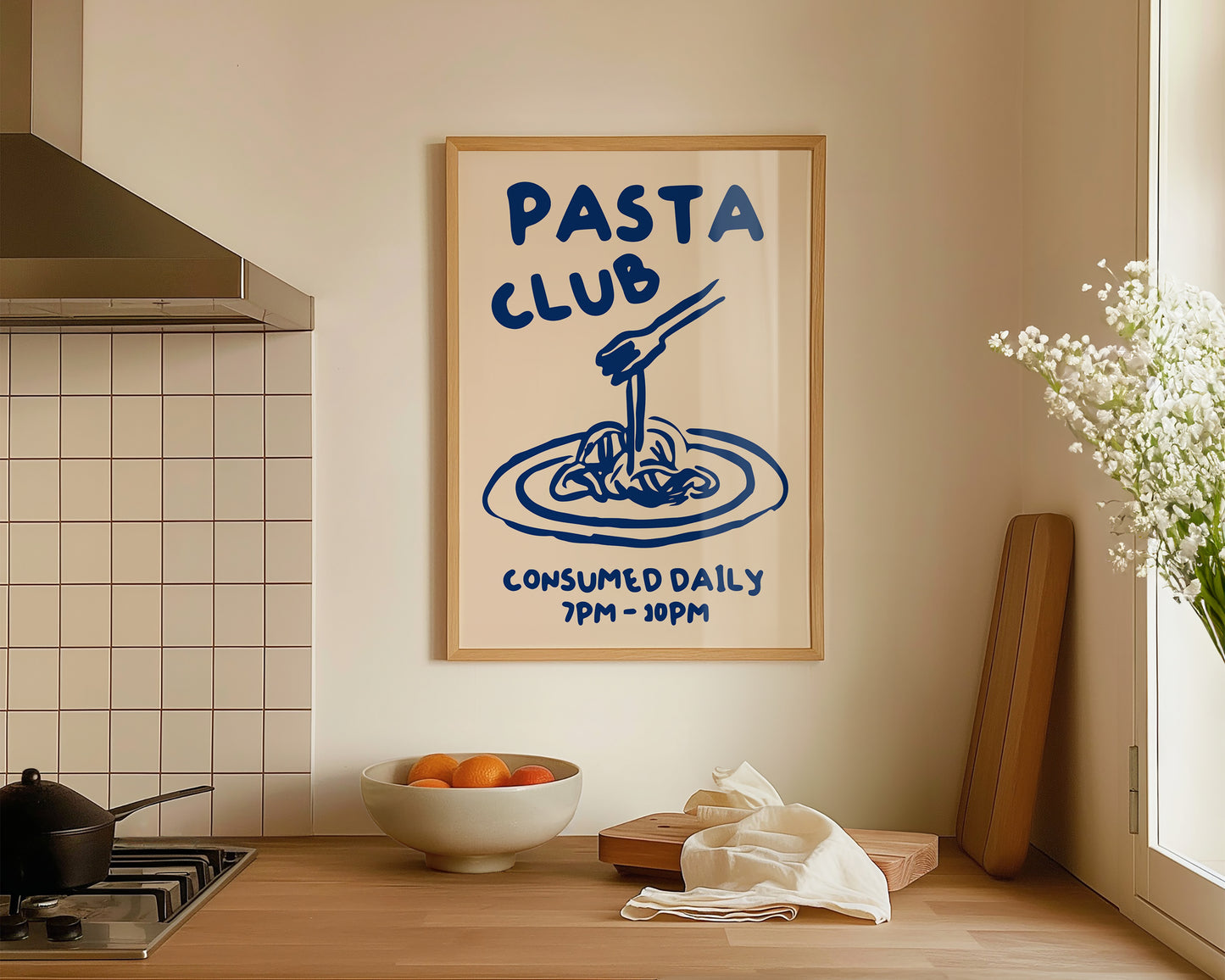 Pasta Club In Blue Art Print