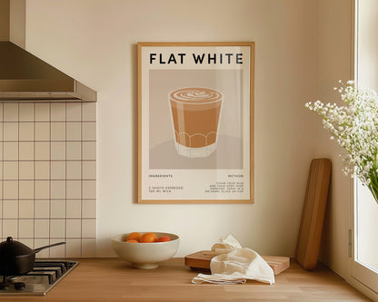 Flat White Coffee Recipe Wall Art Print