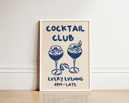Cocktail Club In Blue Wall Art Print