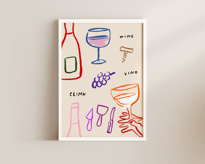 Colourful Wine Wall Art Print