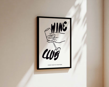 Wine Club In Black Wall Art Print