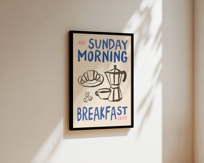 Sunday Morning Breakfast Club In Blue Wall Art Print