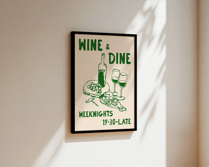 Wine & Dine In Green Art Wall Art Print