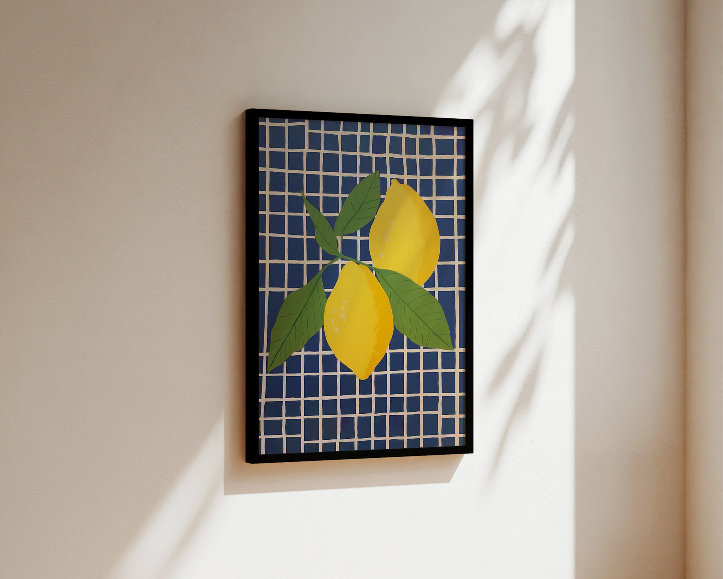 Blue Checked Lemons Print