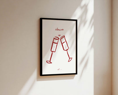 Red Cheers Wine Wall Art Print