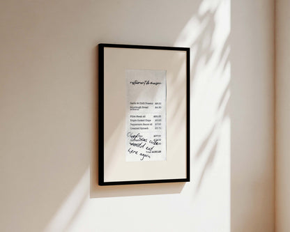 Chef Was Cute Receipt Wall Art Print