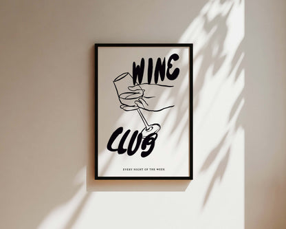 Wine Club In Black Wall Art Print