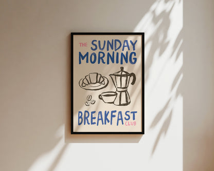 Sunday Morning Breakfast Club In Blue Wall Art Print