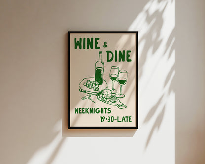 Wine & Dine In Green Art Wall Art Print