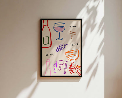 Colourful Wine Wall Art Print
