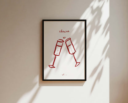 Red Cheers Wine Wall Art Print
