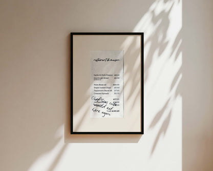 Chef Was Cute Receipt Wall Art Print