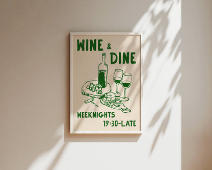Wine & Dine In Green Art Wall Art Print