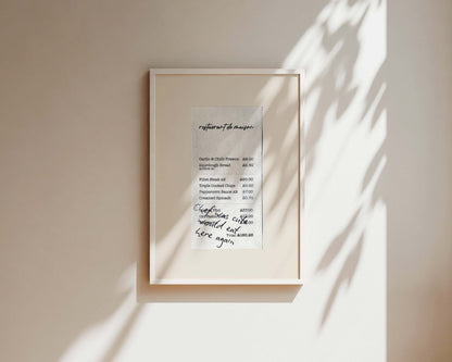 Chef Was Cute Receipt Wall Art Print