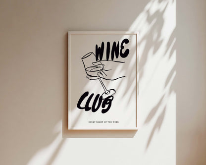 Wine Club In Black Wall Art Print