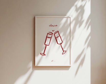 Red Cheers Wine Wall Art Print