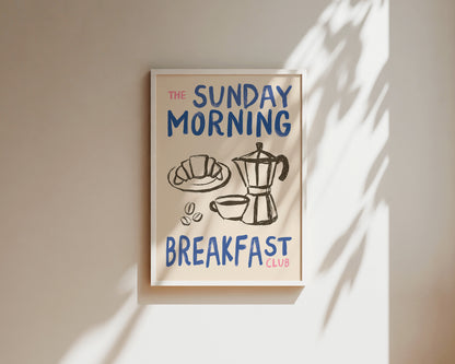 Sunday Morning Breakfast Club In Blue Wall Art Print
