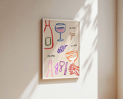 Colourful Wine Wall Art Print