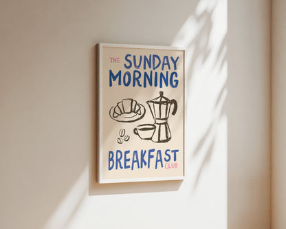 Sunday Morning Breakfast Club In Blue Wall Art Print