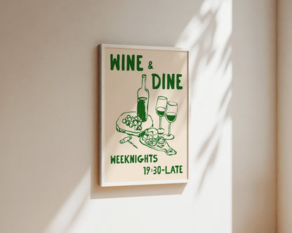 Wine & Dine In Green Art Wall Art Print