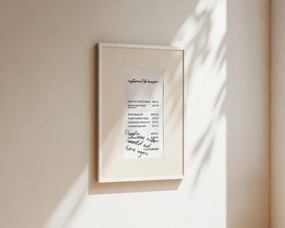 Chef Was Cute Receipt Wall Art Print