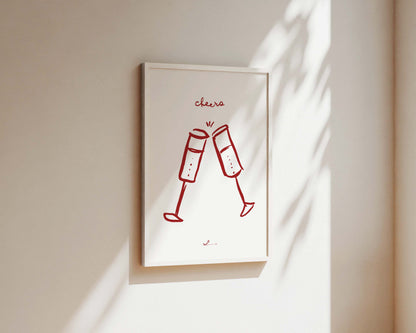 Red Cheers Wine Wall Art Print