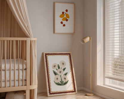 White Flowers Nursery Wall Art Print