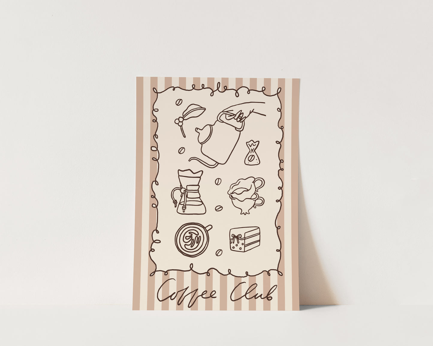 Coffee Club Stripes Dainty Wall Art Print