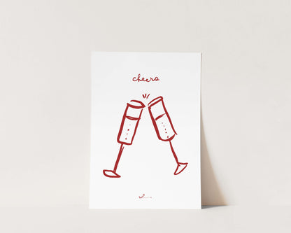 Red Cheers Wine Wall Art Print