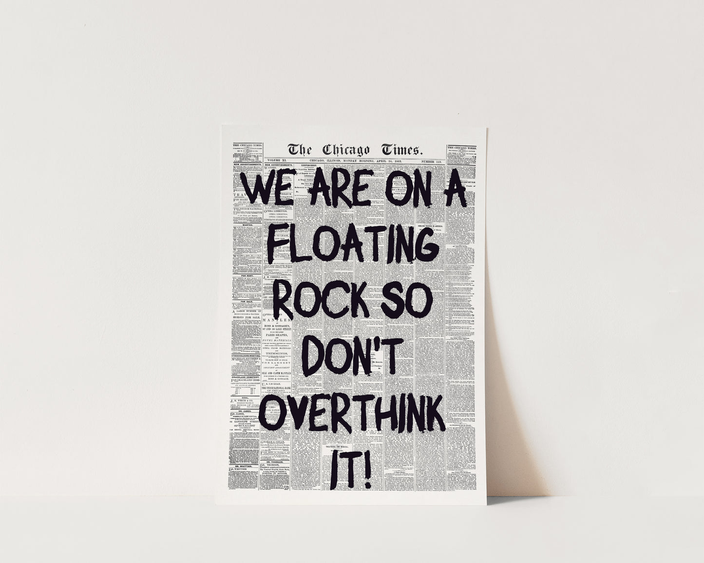 Floating Rock Newspaper Wall Art Print