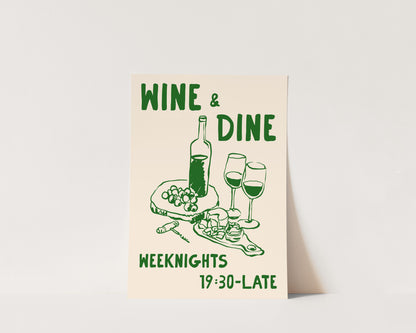 Wine & Dine In Green Art Wall Art Print