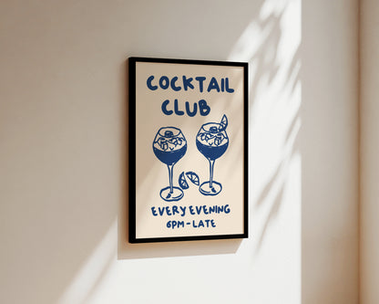 Cocktail Club In Blue Wall Art Print