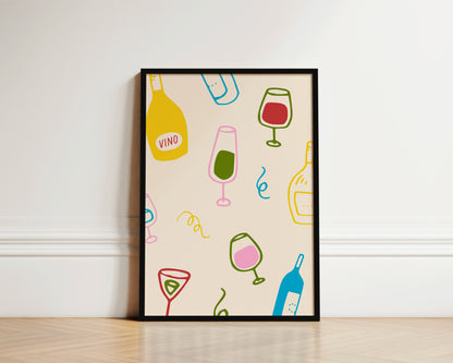 Colourful Wine Glass Wall Art Print