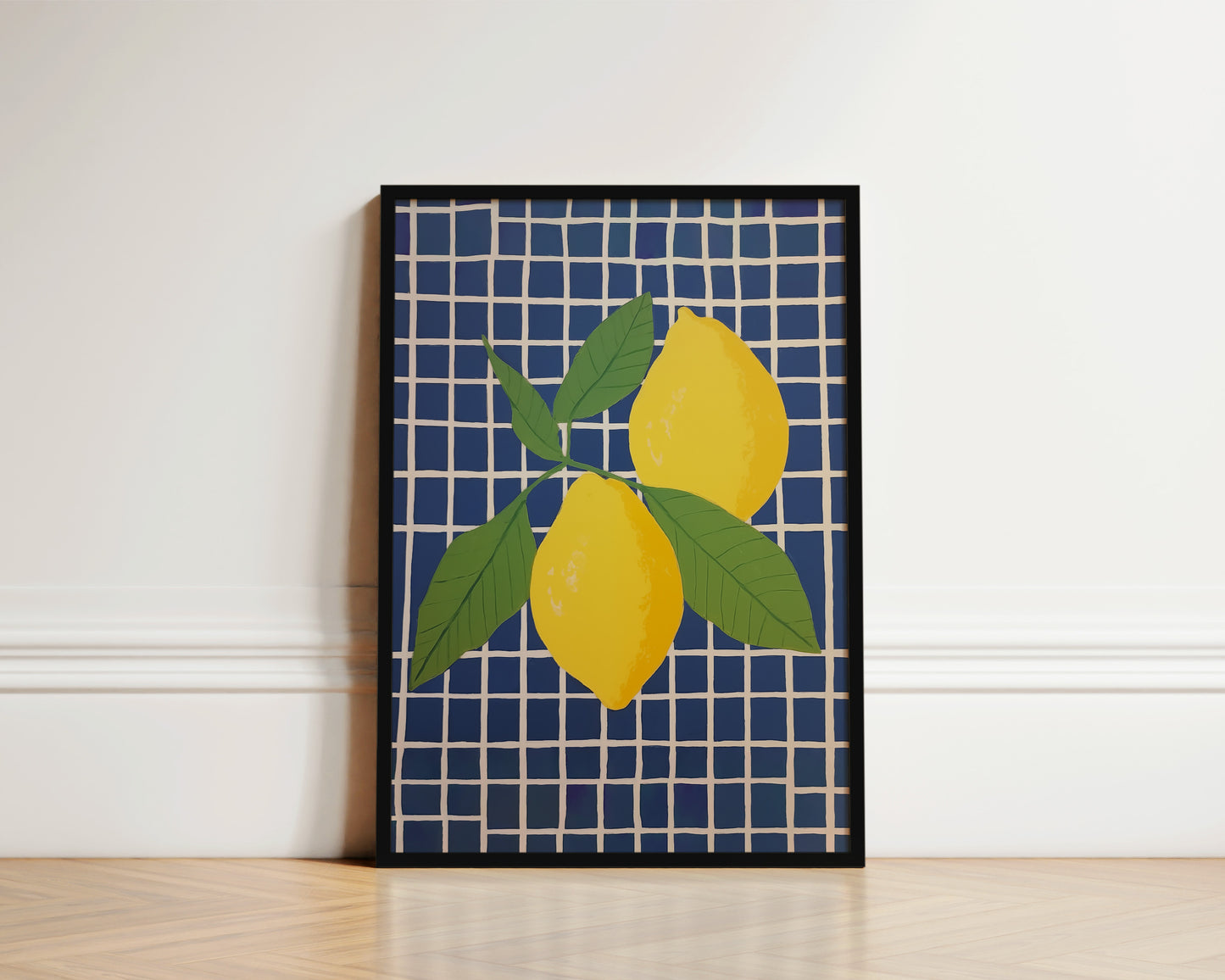 Blue Checked Lemons Print