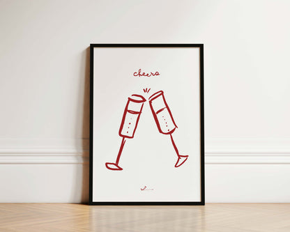 Red Cheers Wine Wall Art Print