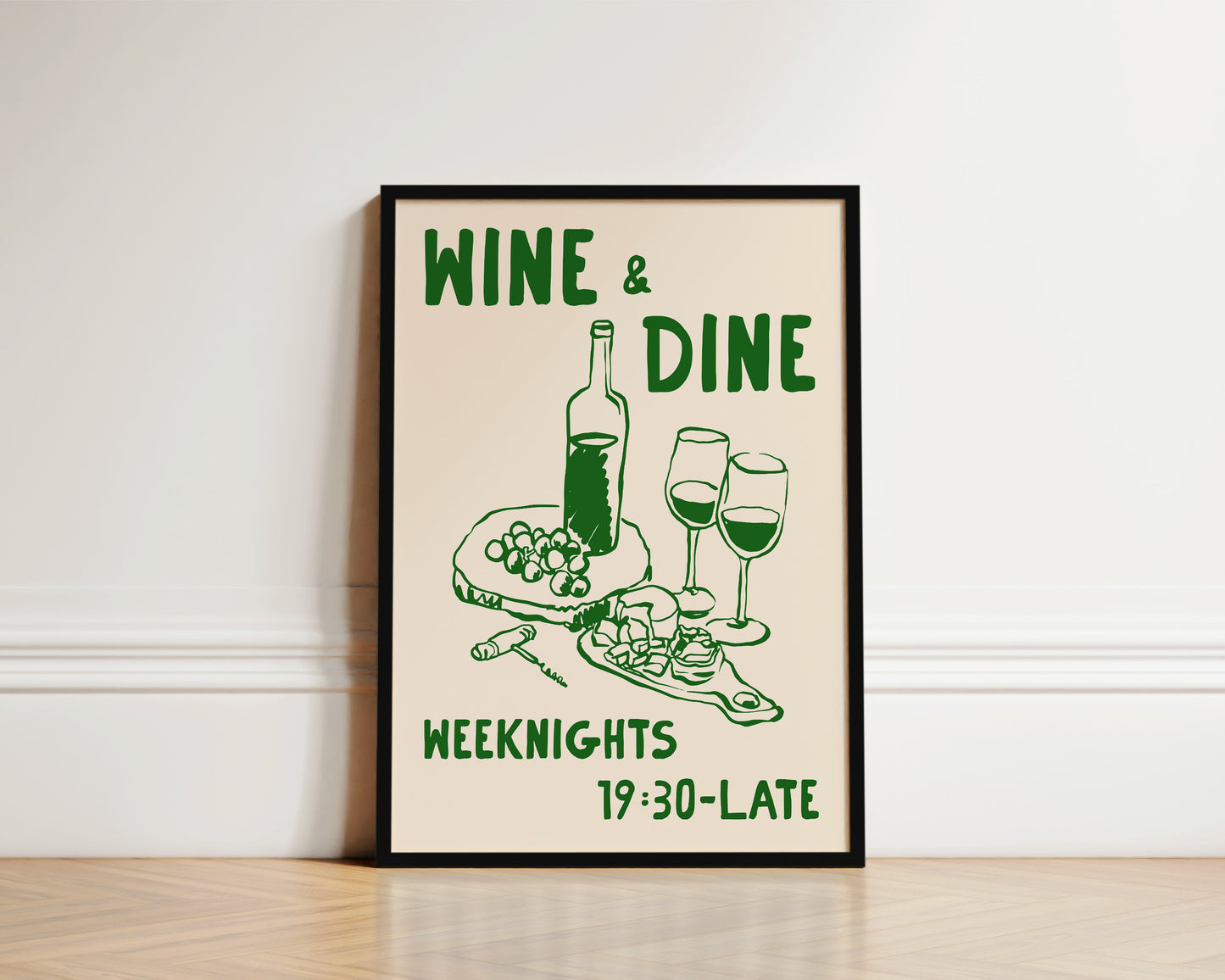 Wine & Dine In Green Art Print