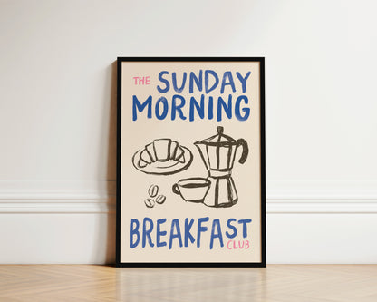 Sunday Morning Breakfast Club In Blue Wall Art Print