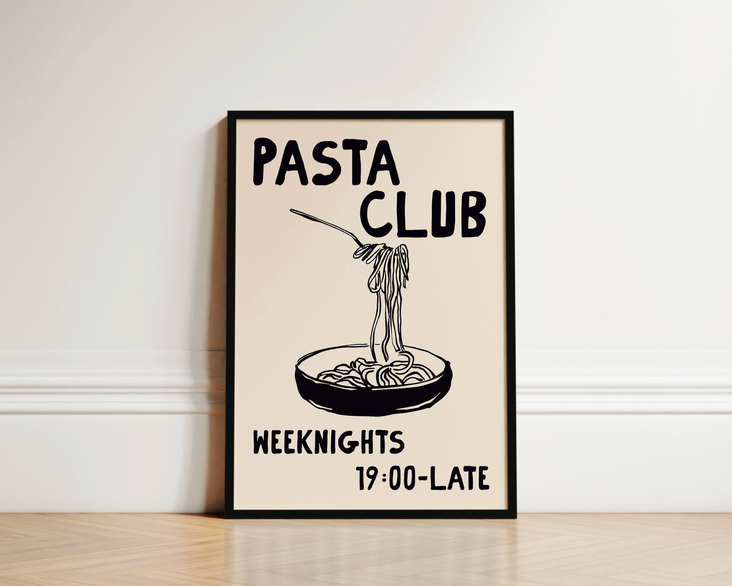 Pasta Club Black Art Print