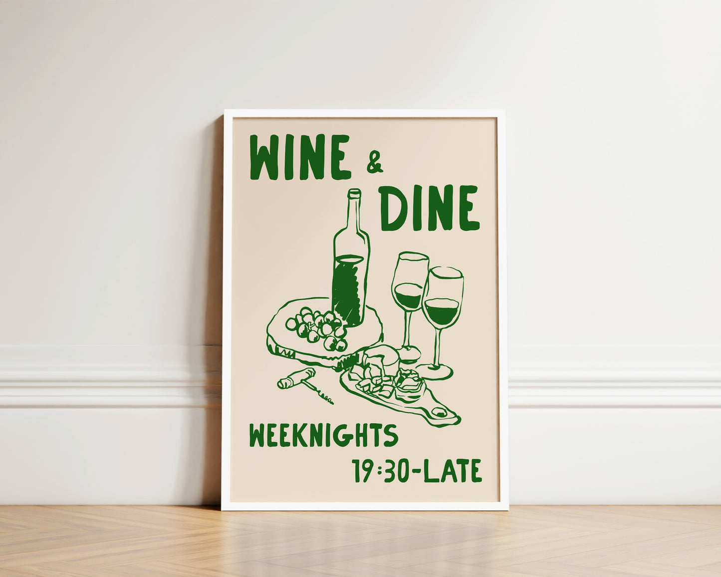 Wine & Dine In Green Art Print