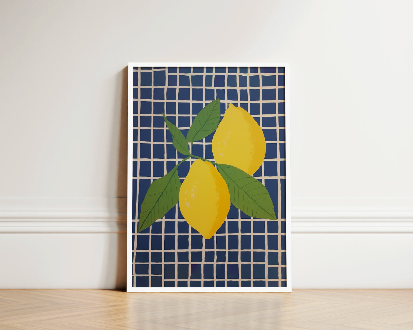 Blue Checked Lemons Print