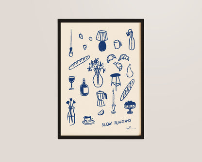 Slow Sundays In Blue Wall Art Print