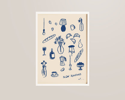 Slow Sundays In Blue Wall Art Print
